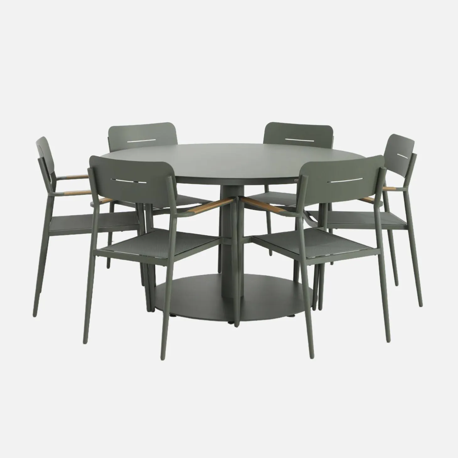 Mesa de jardín redonda de aluminio con 6 sillas