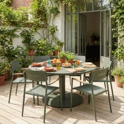 Mesa de jardín redonda de aluminio con 6 sillas