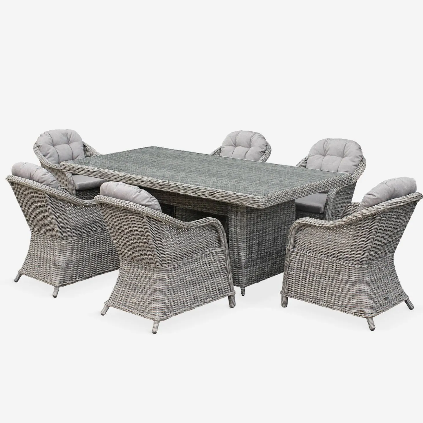 Mesa de jardín redonda de resina trenzada con 6 sillas