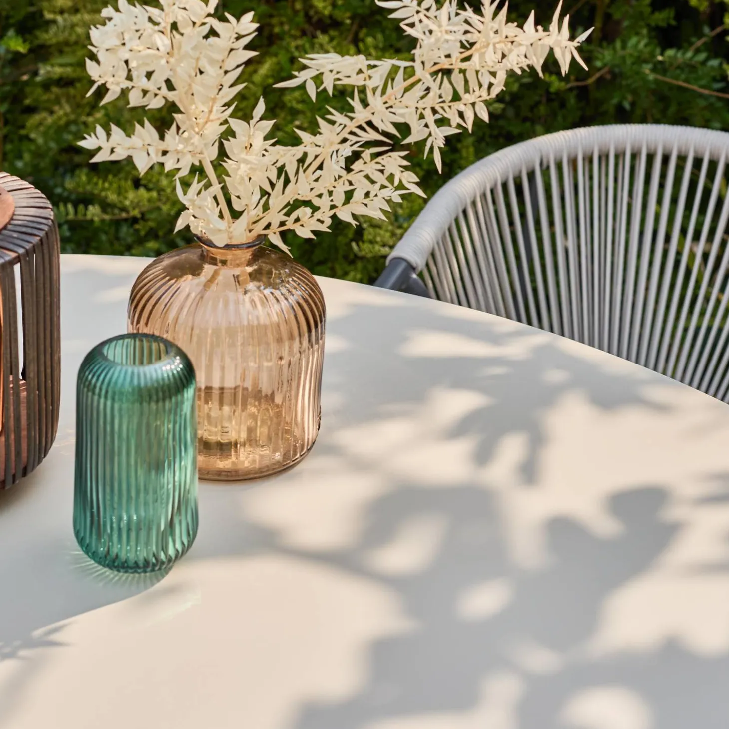 Mesa de jardín redonda de aluminio y vidrio, para 6 plazas