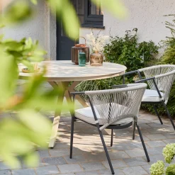 Mesa de jardín redonda de aluminio y vidrio, para 6 plazas