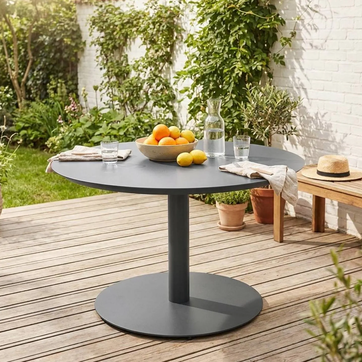 Mesa de jardín redonda de aluminio, 6 plazas