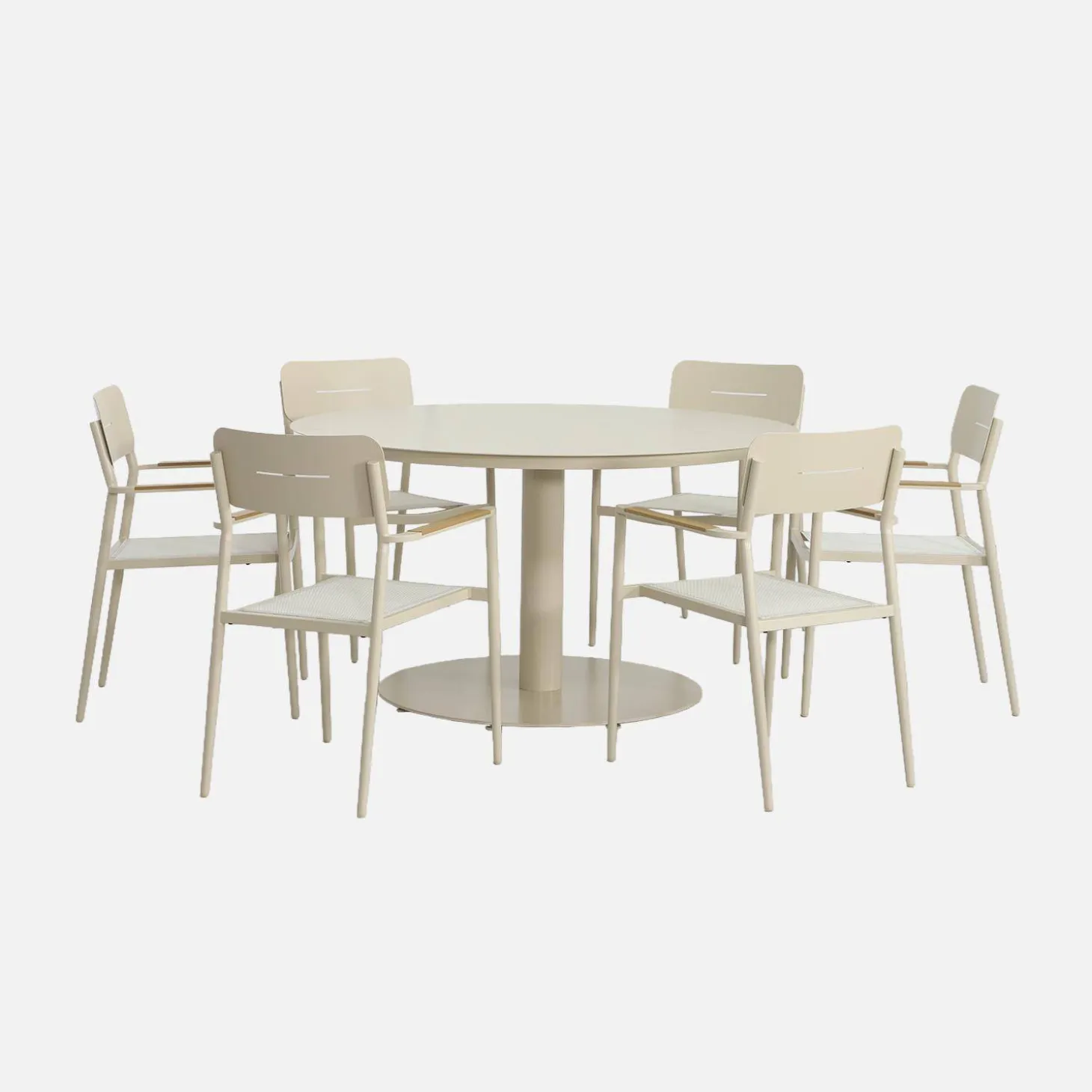 Mesa de jardín redonda de aluminio con 6 sillas