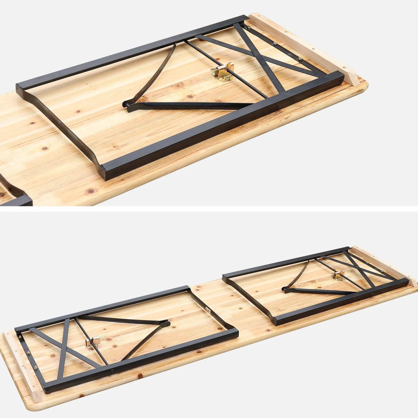 Mesa de madera y 2 bancos plegables para 6 personas