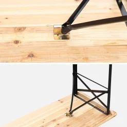 Mesa de madera y 2 bancos plegables para 6 personas