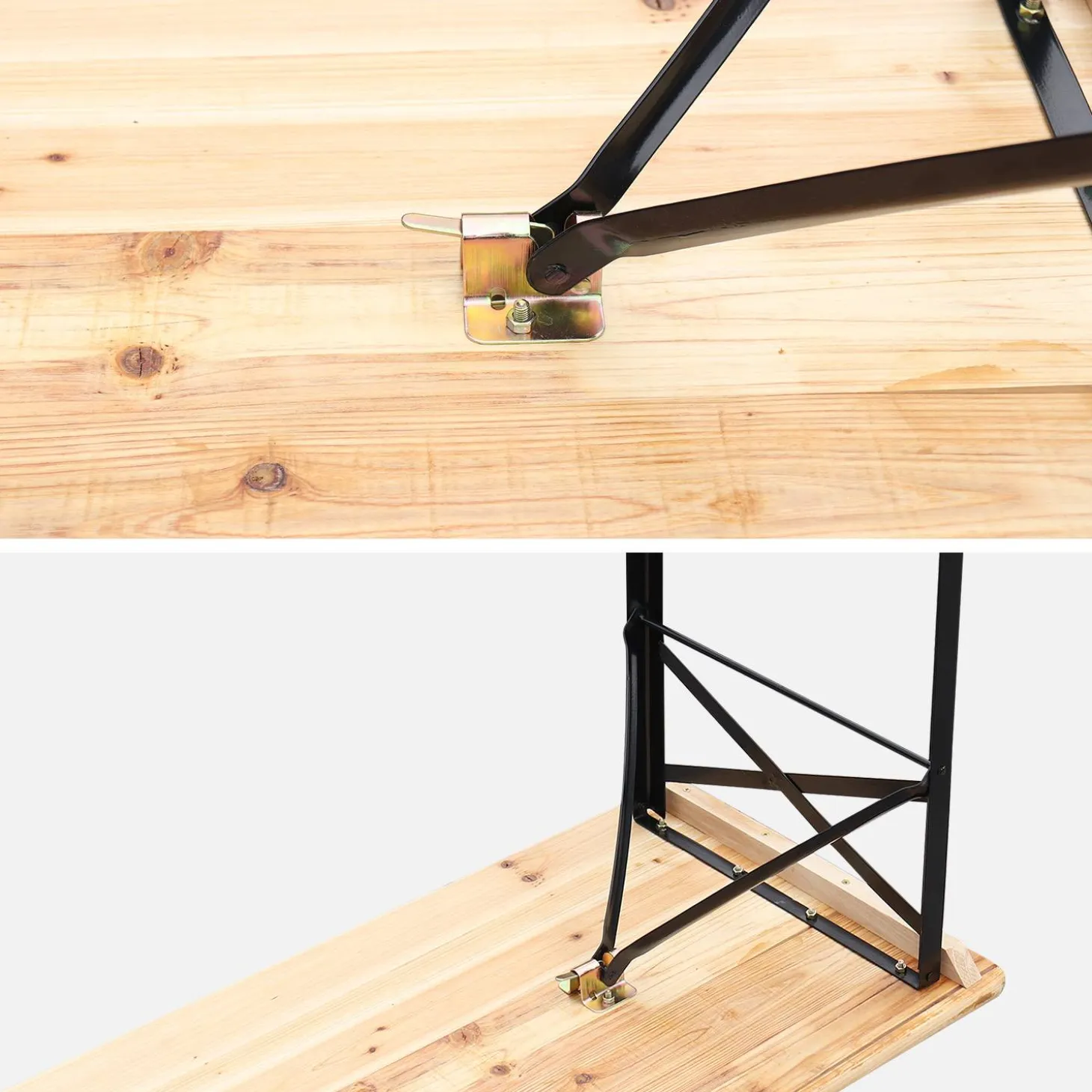 Mesa de madera y 2 bancos plegables para 6 personas