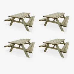 Mesa de picnic de madera de 6 plazas , set de 4