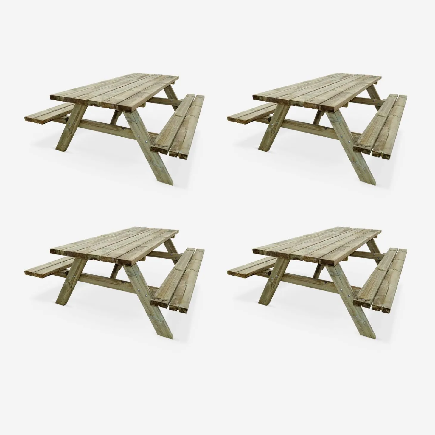 Mesa de picnic de madera de 6 plazas , set de 4