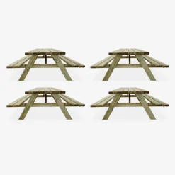 Mesa de picnic de madera de 6 plazas , set de 4