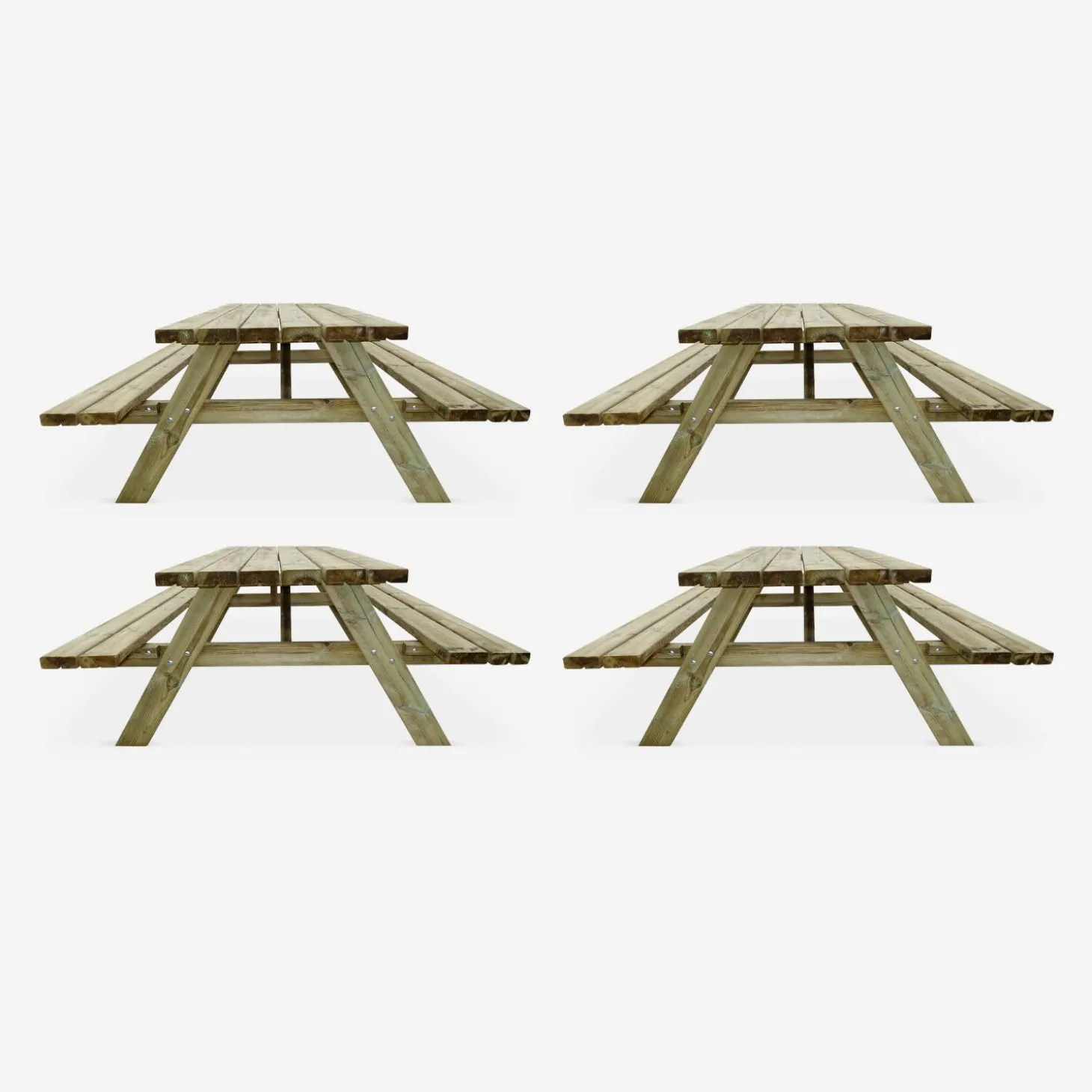 Mesa de picnic de madera de 6 plazas , set de 4