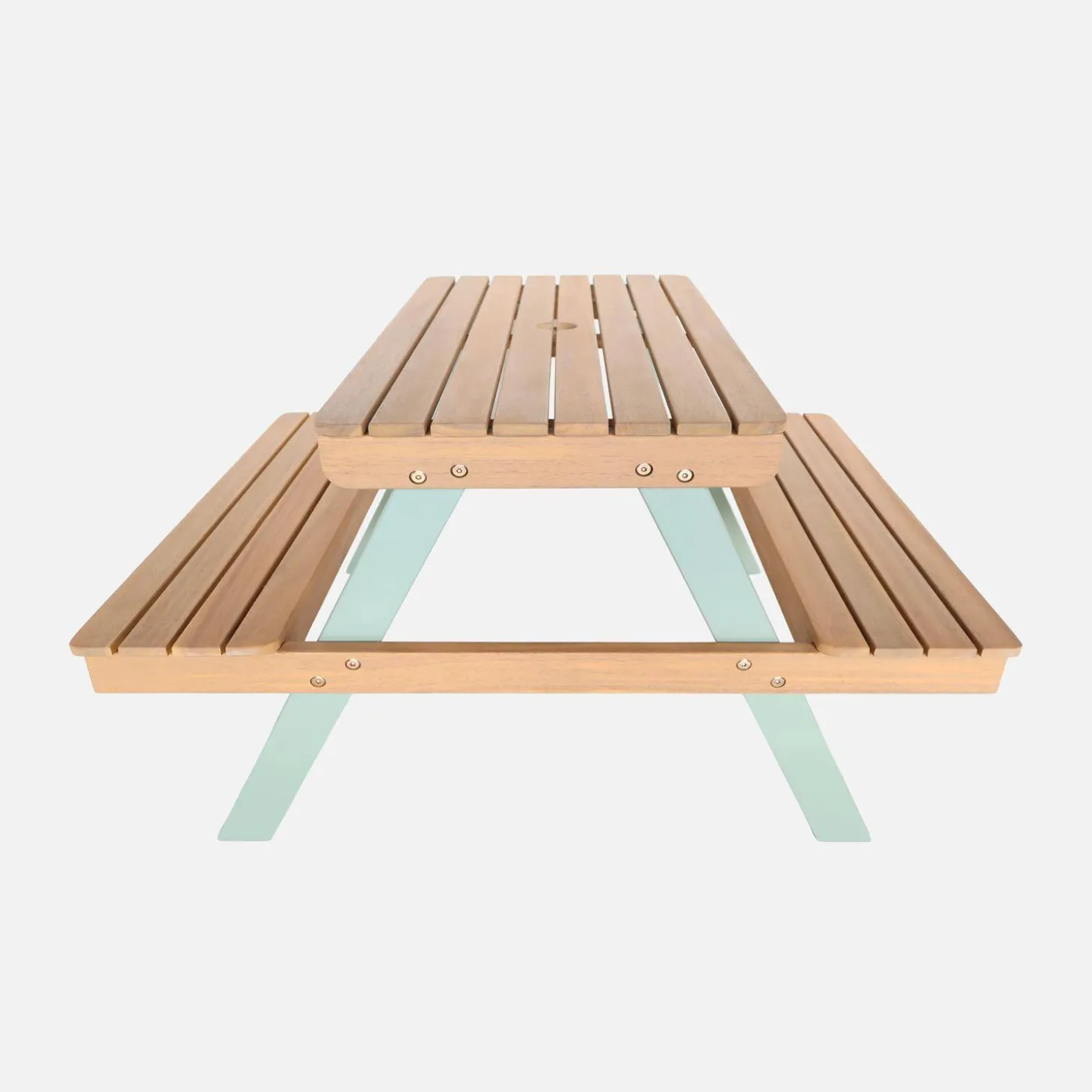 Mesa de picnic infantil de madera de acacia, 4 plazas