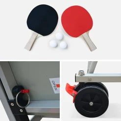 Mesa de ping pong exterior plegable con 2 raquetas y 3 pelotas, 274cm