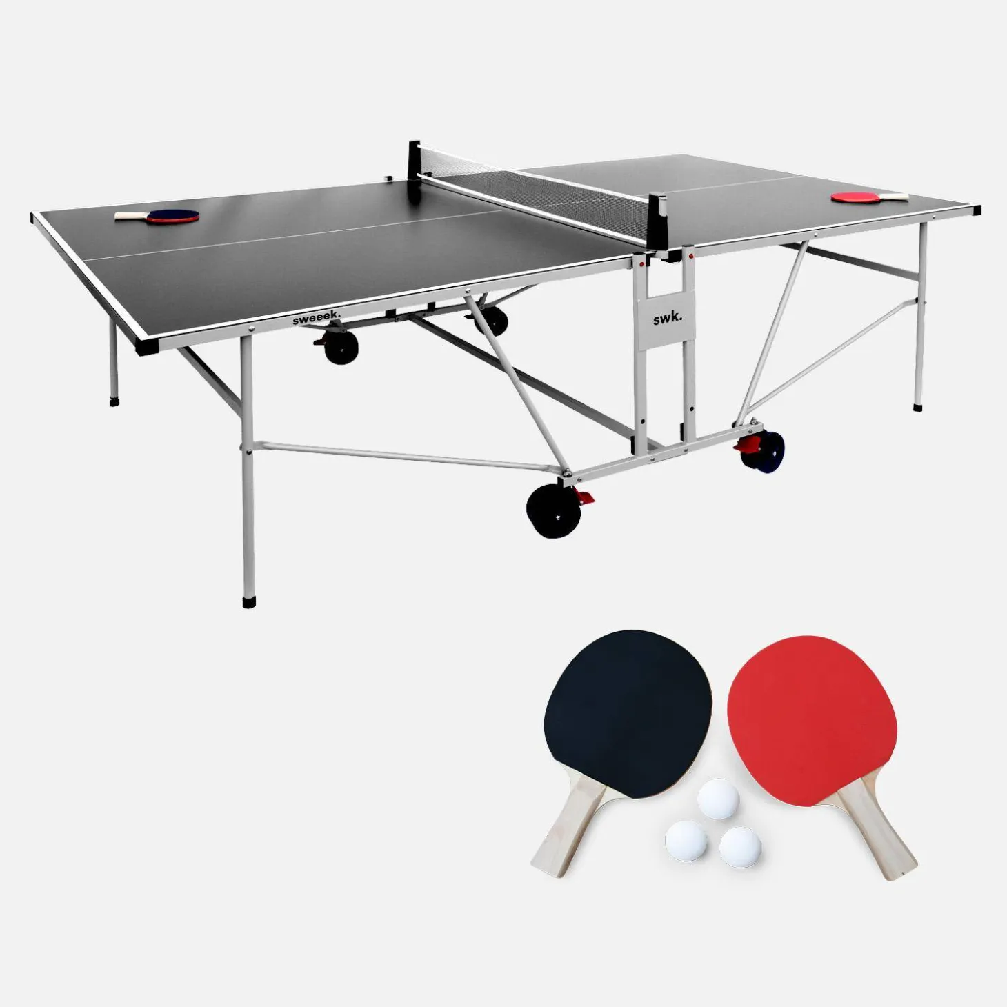 Mesa de ping pong plegable para exterior con 4 raquetas y 6 pelotas, 274cm