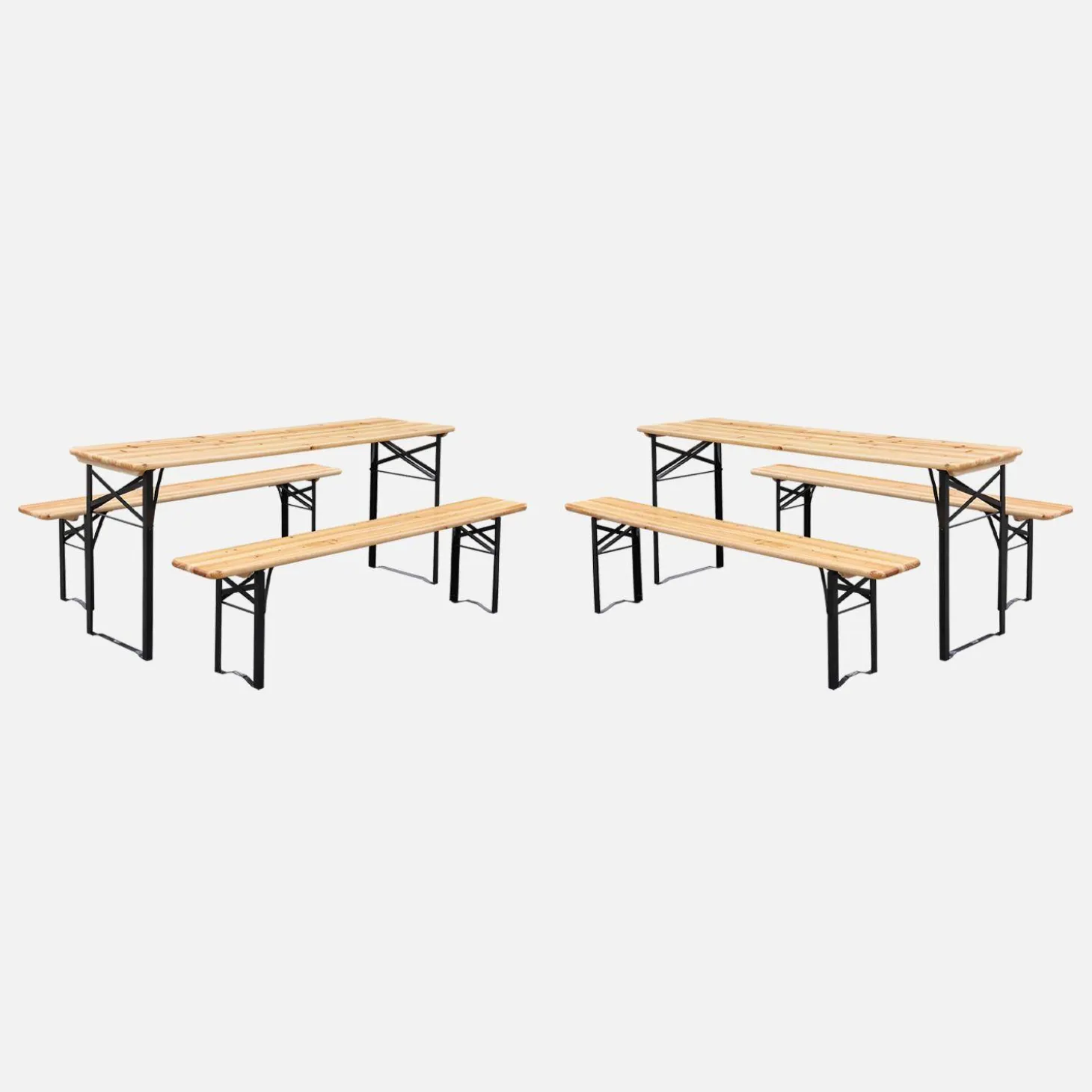 Mesa de recepción plegable madera de abeto 2 bancos, set de 2