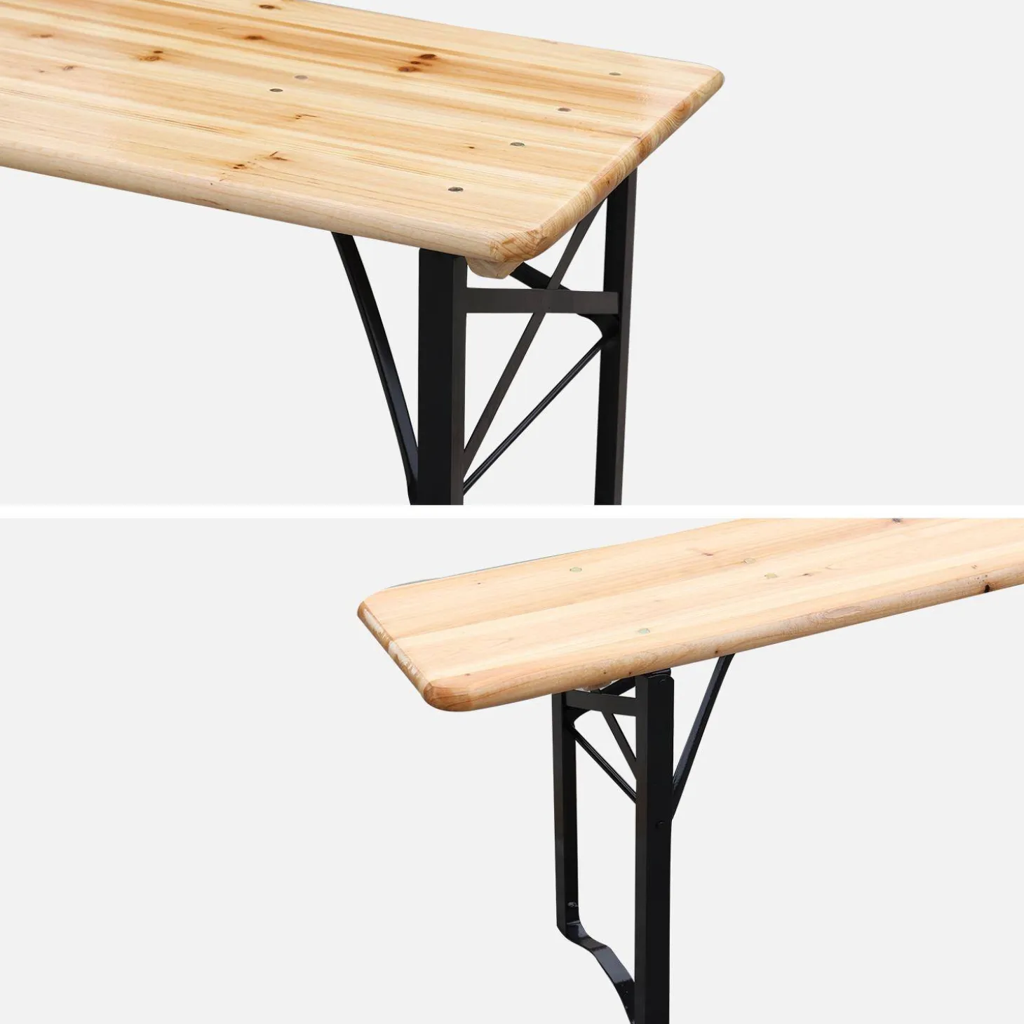 Mesa de recepción plegable madera de abeto 2 bancos, set de 2