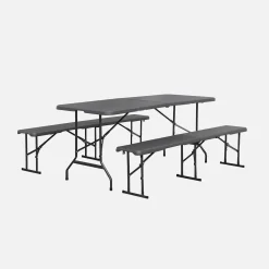 Mesa de recepción plegable acero 2 bancos, set de 2