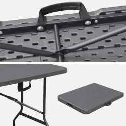 Mesa de recepción plegable acero 2 bancos, set de 2