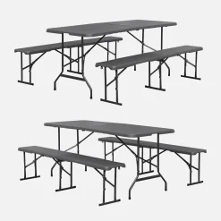 Mesa de recepción plegable acero 2 bancos, set de 2
