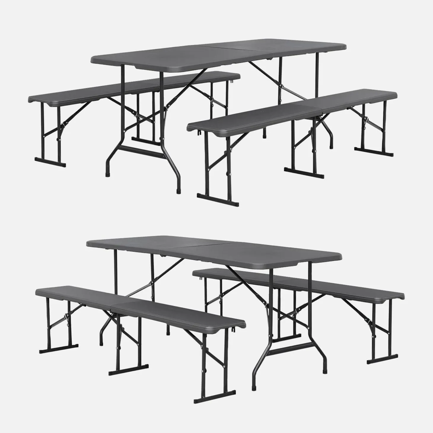 Mesa de recepción plegable acero 2 bancos, set de 2