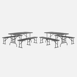 Mesa de recepción plegable acero 2 bancos, set de 2