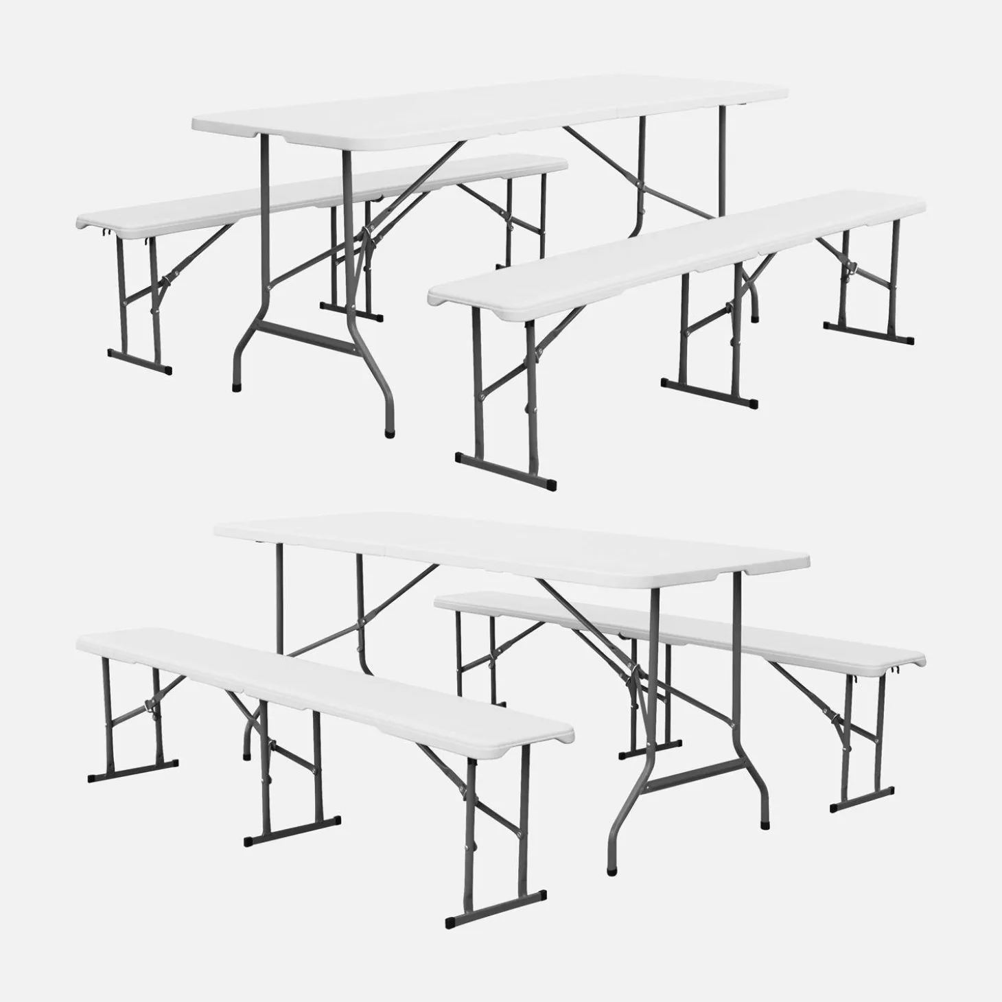 Mesa de recepción plegable acero 2 bancos, set de 2