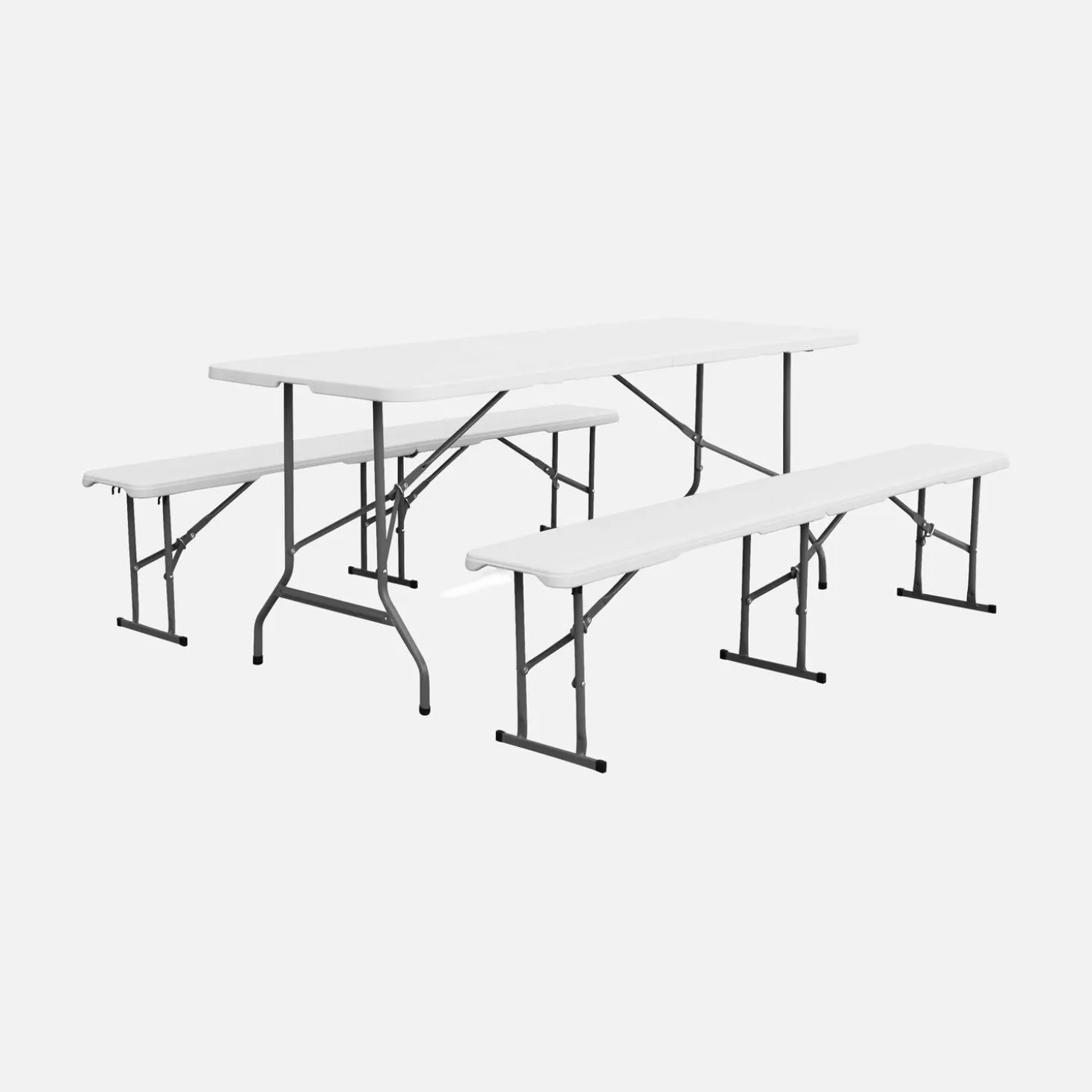 Mesa de recepción plegable acero 2 bancos, set de 2