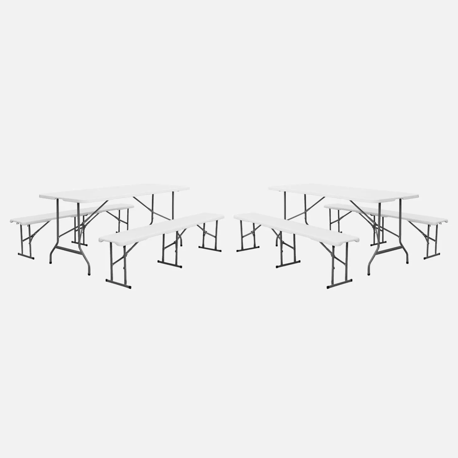 Mesa de recepción plegable acero 2 bancos, set de 2