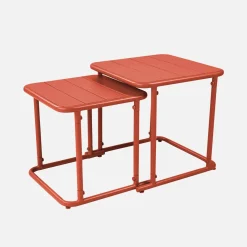 Mesa nido bistró cuadrada para exterior en acero