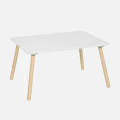 Mesa rectangular infantil de madera de pino, 4 sillas
