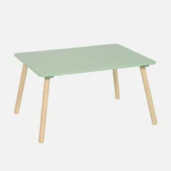 Mesa rectangular infantil de madera de pino, 4 sillas