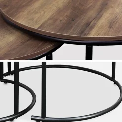 Mesa redonda nido con efecto madera, set de 2