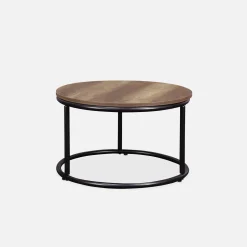 Mesa redonda nido con efecto madera, set de 2