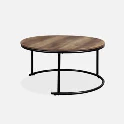 Mesa redonda nido con efecto madera, set de 2