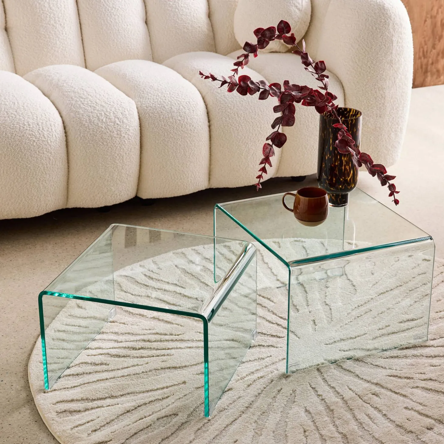 Mesas nido rectangulares y cuadradas de cristal templado