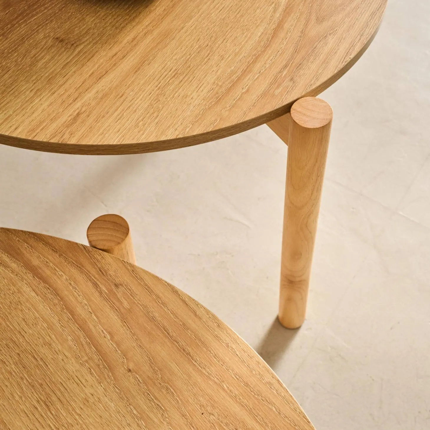 Mesas nido redondas efecto madera, set de 2