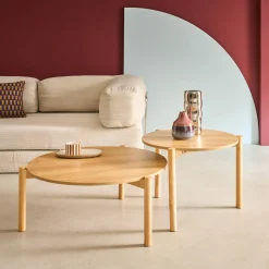 Mesas nido redondas efecto madera, set de 2