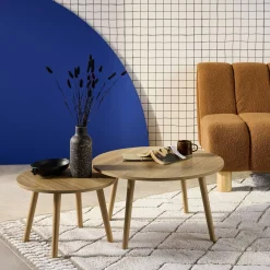 Mesas nido vintage redondas con efecto madera, set de 2