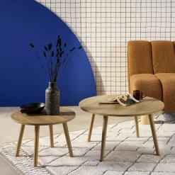 Mesas nido vintage redondas con efecto madera, set de 2