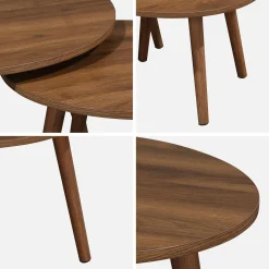 Mesas nido vintage redondas con efecto madera, set de 2