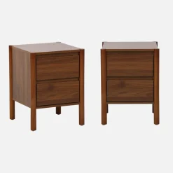 Mesita con decoración madera y 2 cajones, set de 2