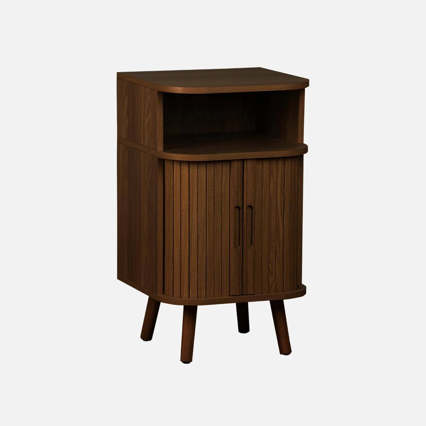 Mesita con efecto madera ranurada, 2 puertas correderas