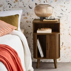 Mesita con efecto madera ranurada, 2 puertas correderas