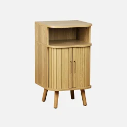 Mesita con efecto madera ranurada, 2 puertas correderas