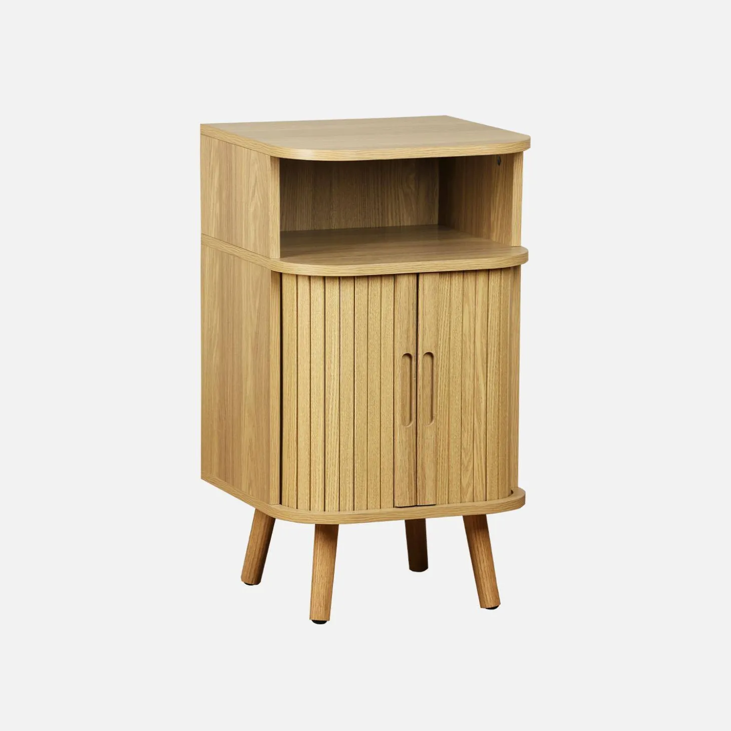 Mesita con efecto madera ranurada, 2 puertas correderas