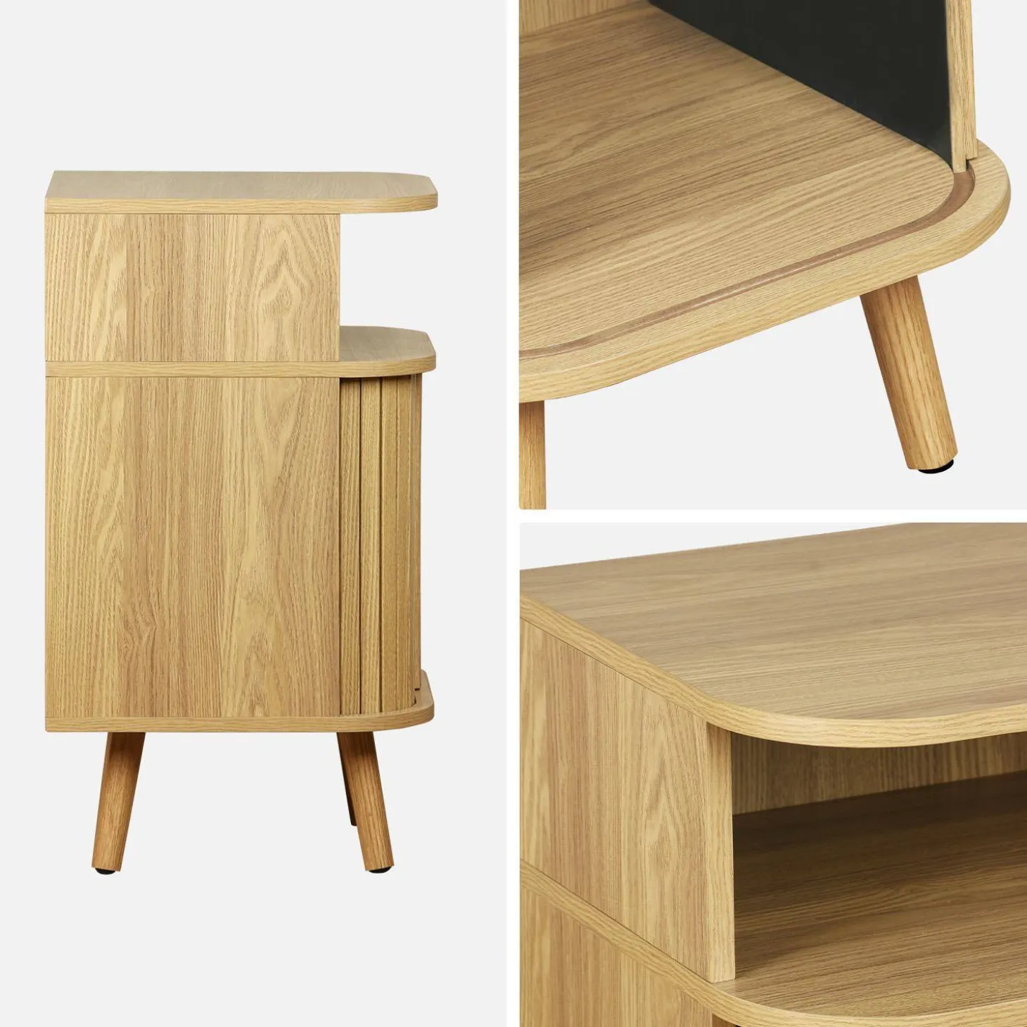 Mesita con efecto madera ranurada, 2 puertas correderas