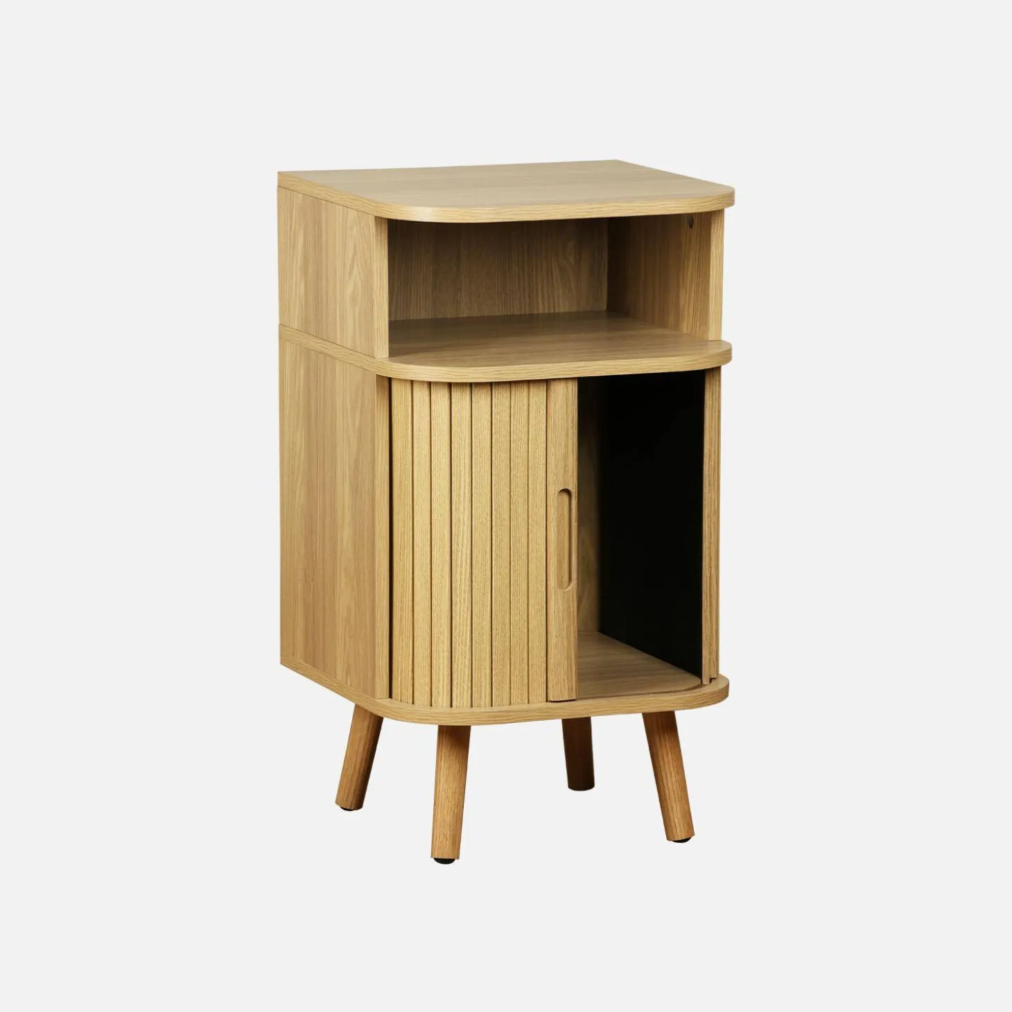 Mesita con efecto madera ranurada, 2 puertas correderas