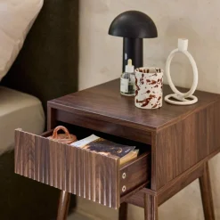 Mesita de noche de 1 cajón con efecto madera, set de 2