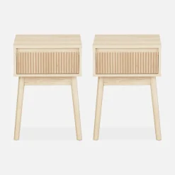 Mesita de noche de 1 cajón con efecto madera, set de 2