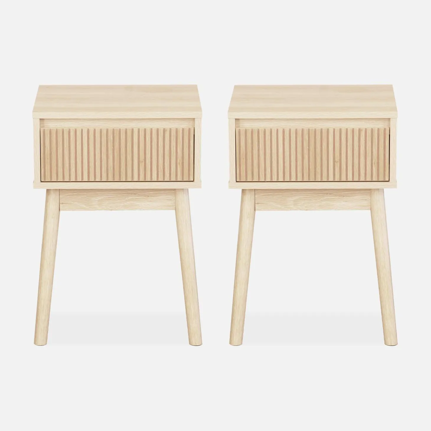 Mesita de noche de 1 cajón con efecto madera, set de 2