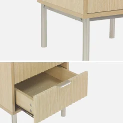 Mesita de noche acanalada efecto madera y metal